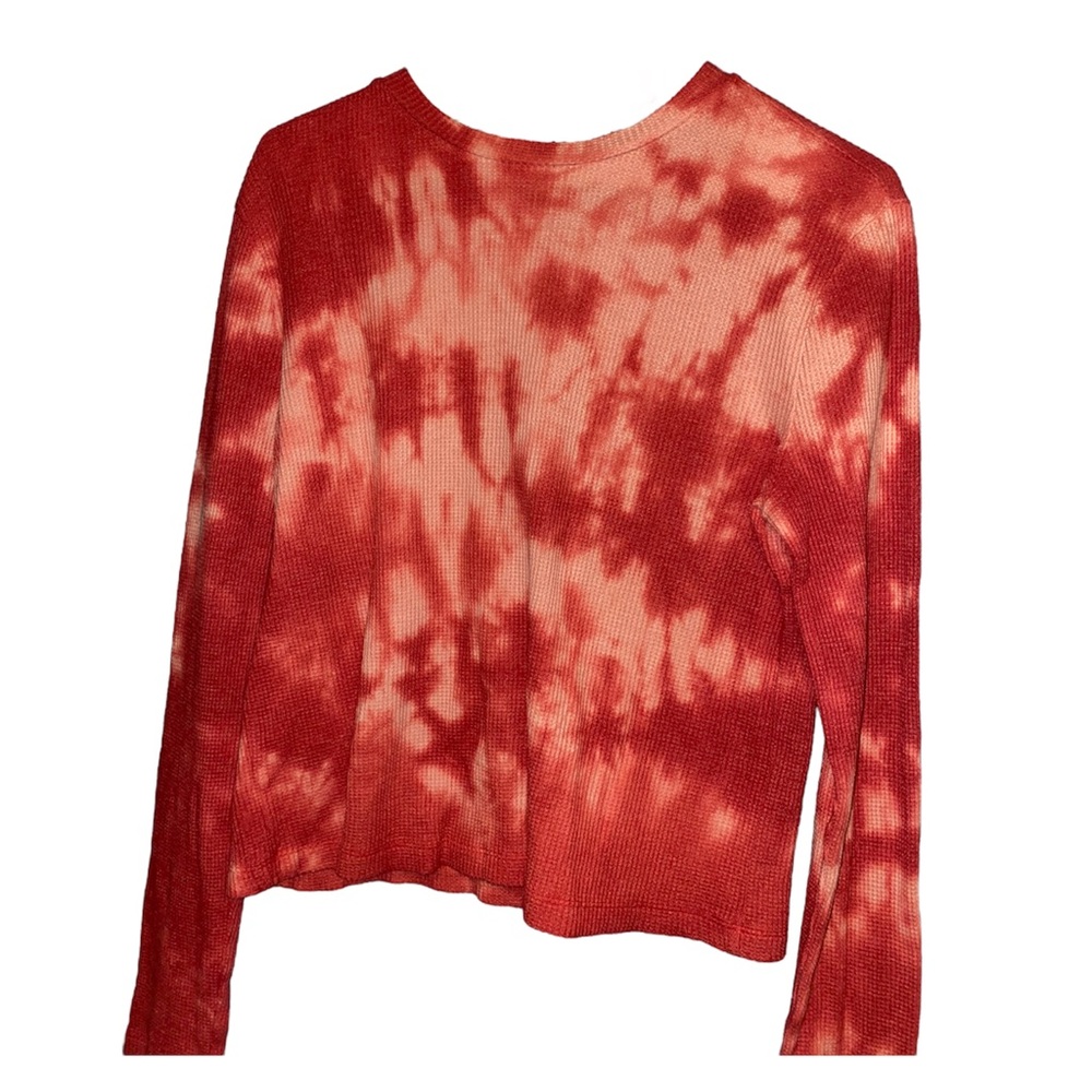TOPSHOP Pink Red Tie Dye Waffle Long Sleeve Shirt
